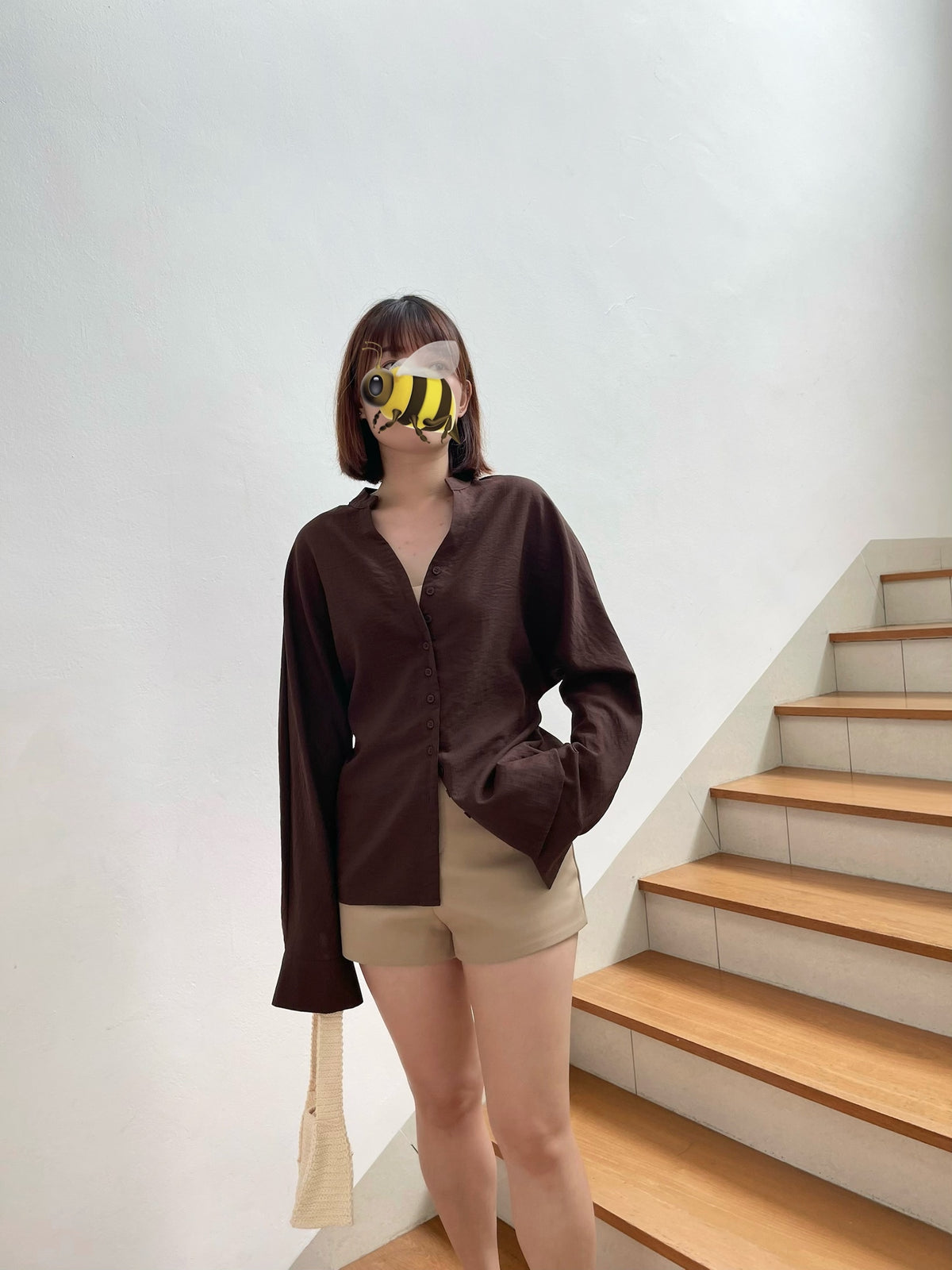 TERRY BLOUSE IN NAVYBLUE/BROWN