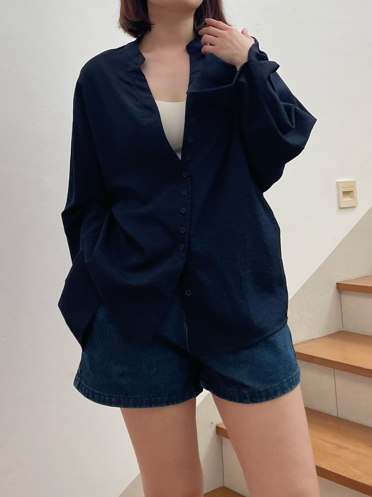TERRY BLOUSE IN NAVYBLUE/BROWN