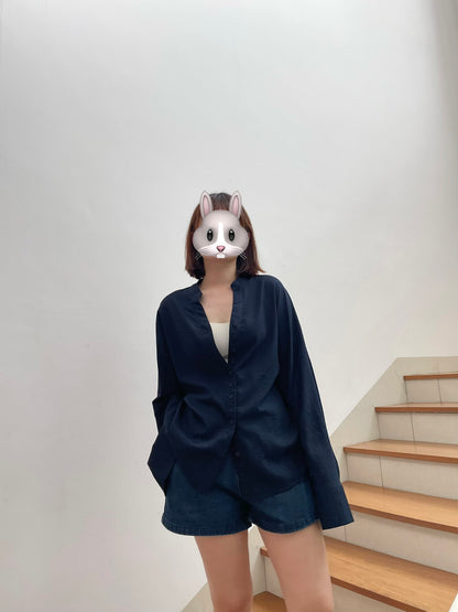 TERRY BLOUSE IN NAVYBLUE/BROWN