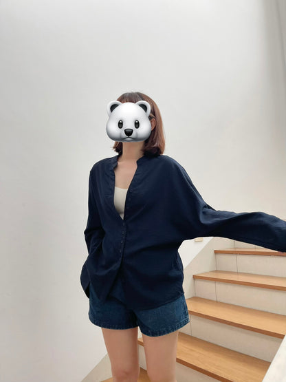 TERRY BLOUSE IN NAVYBLUE/BROWN