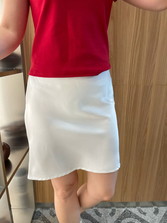 SATIN SKIRT HIGH WAIST IN WHITE