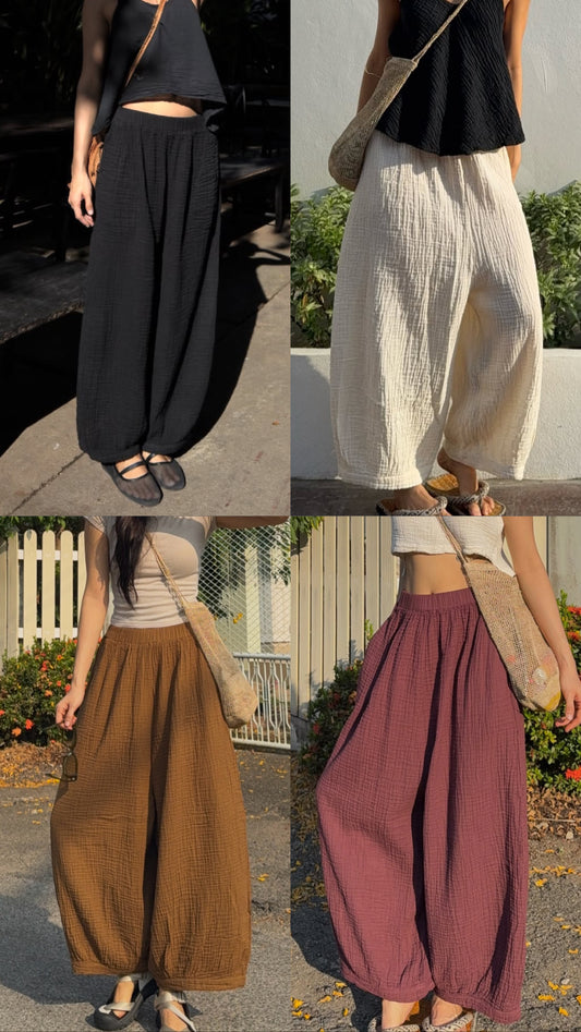 LINEN COTTON BALLOON PANTS TROUSERS