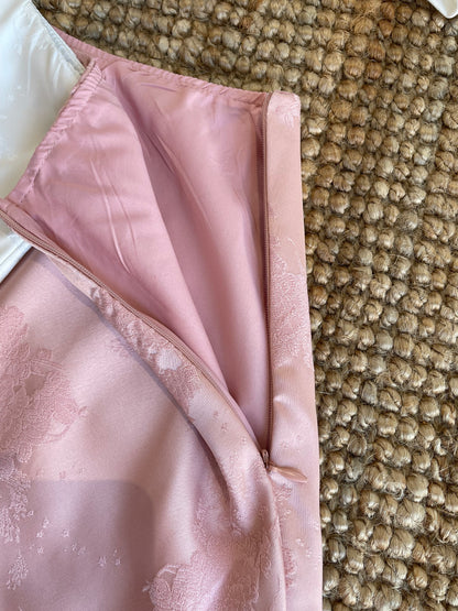 JOEY HIGH WAIST SATIN SKIRT IN WHITE/PINK