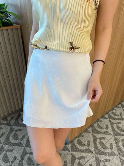 JOEY HIGH WAIST SATIN SKIRT IN WHITE/PINK