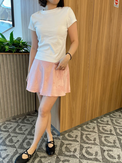 JOEY HIGH WAIST SATIN SKIRT IN WHITE/PINK