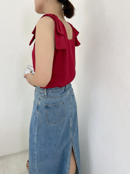 RIBBON CHIFFON SINGLET TOP IN 3 COLOR