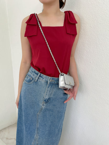 RIBBON CHIFFON SINGLET TOP IN 3 COLOR