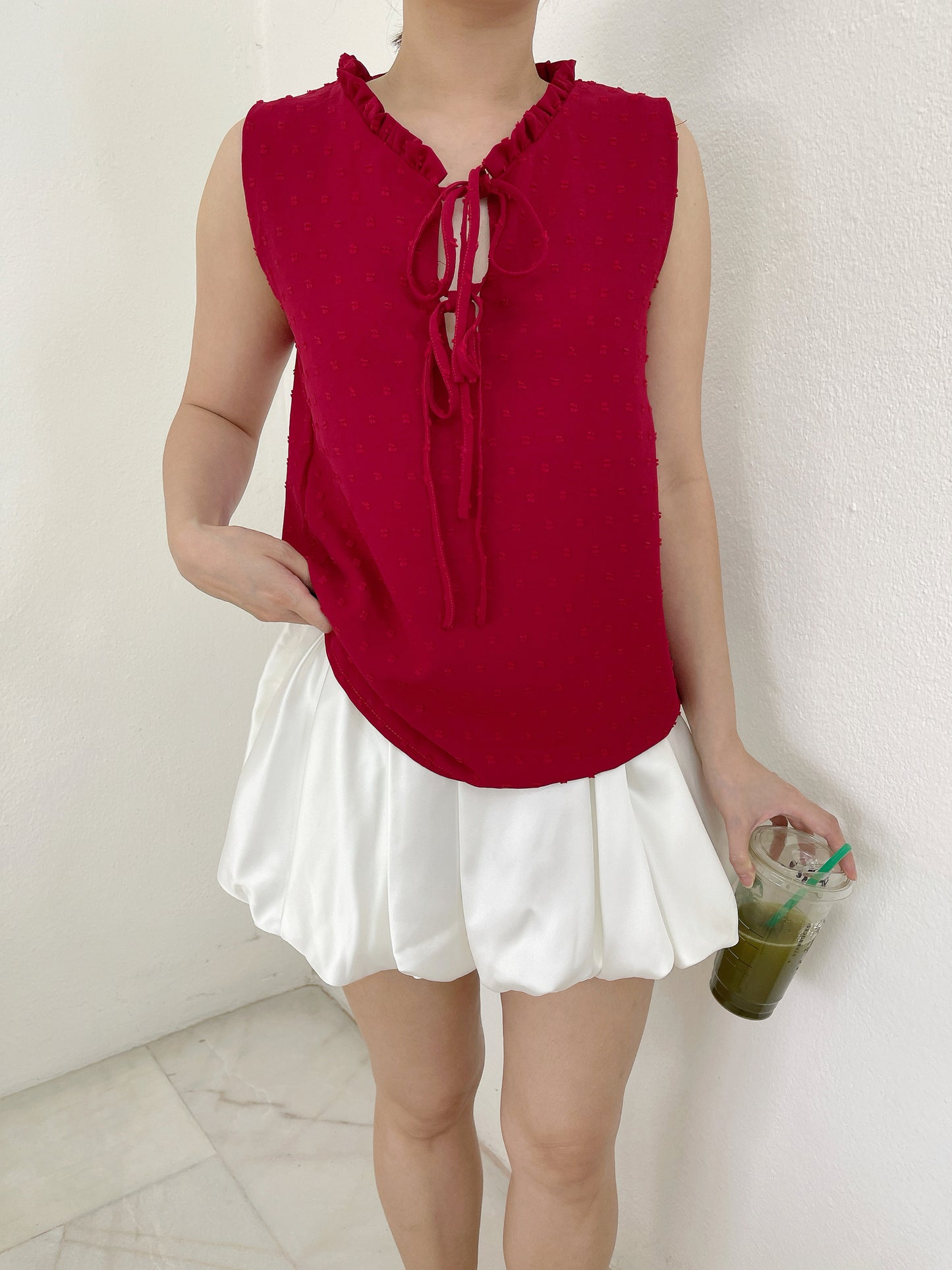 DORRY CHIFFON SINGLET IN RED/BLACK