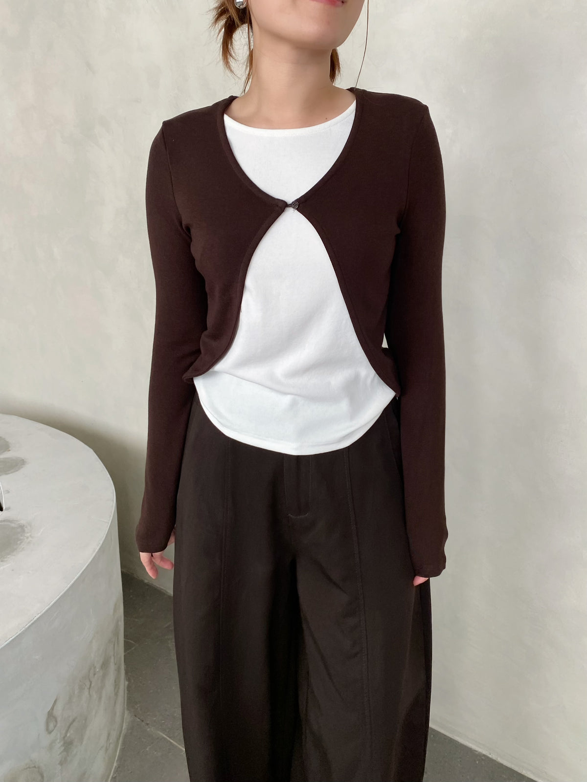 DOBI LONG SLEEVE TOP IN BROWN/BLACK