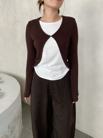 DOBI LONG SLEEVE TOP IN BROWN/BLACK