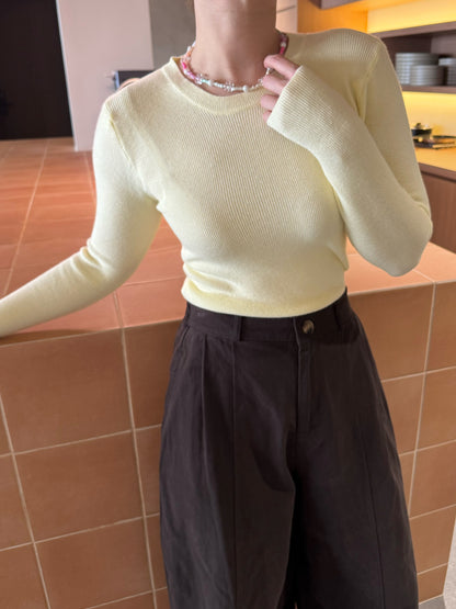 BASIC LONG SLEEVE TOP IN GREY/YELLOW/BLUE/BROWN