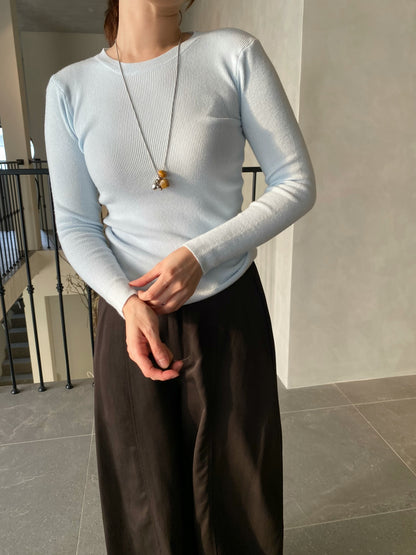 BASIC LONG SLEEVE TOP IN GREY/YELLOW/BLUE/BROWN