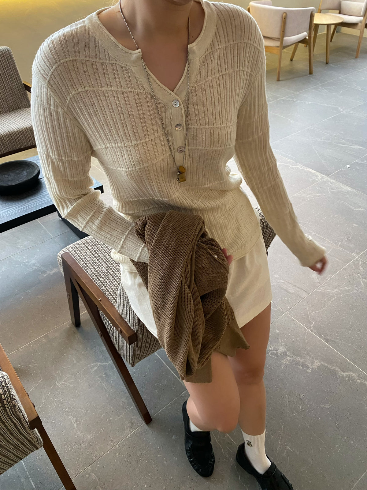 MELISSA KNIT TOP IN BEIGE/WHITE
