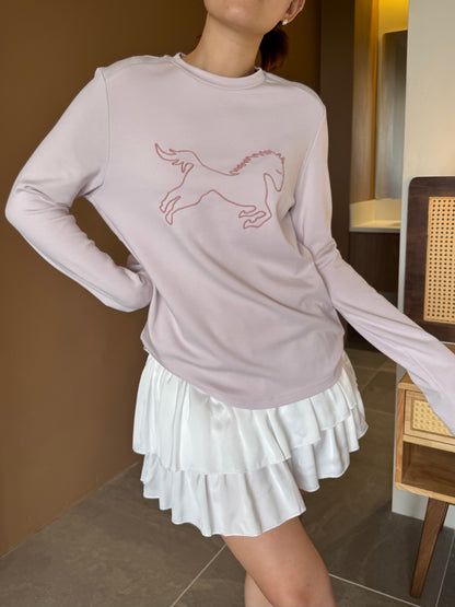 EMBROIDERED HORSE LONG SLEEVE TOP