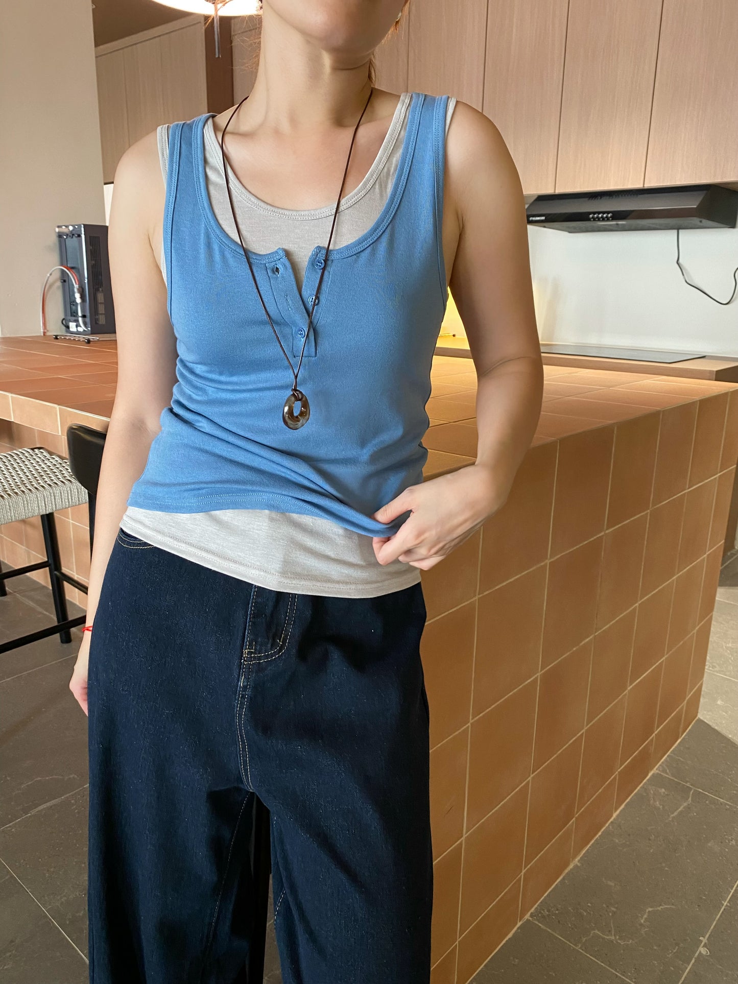 DOUBLE SINGLET TOP IN DARKBLUE/LIGHTBLUE