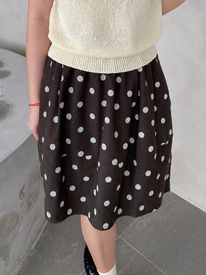 VINTAGE POLKA DOT SKIRT IN BROWN