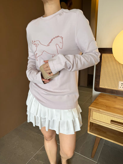 EMBROIDERED HORSE LONG SLEEVE TOP