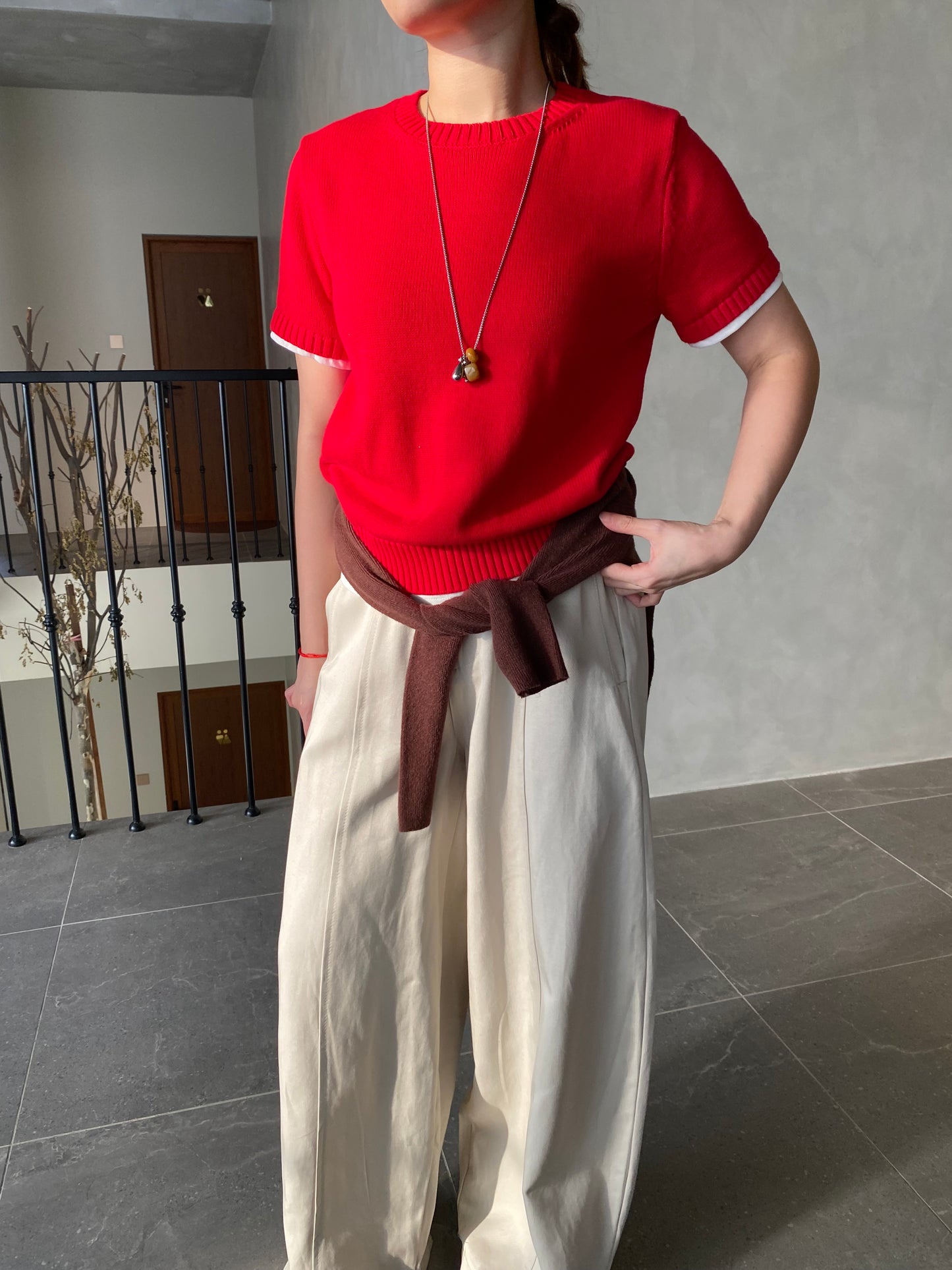 JAMES KNIT TOP IN RED/GREY/NAVYBLUE