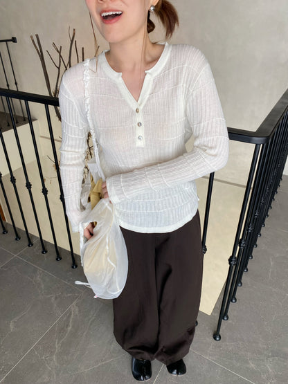 MELISSA KNIT TOP IN BEIGE/WHITE