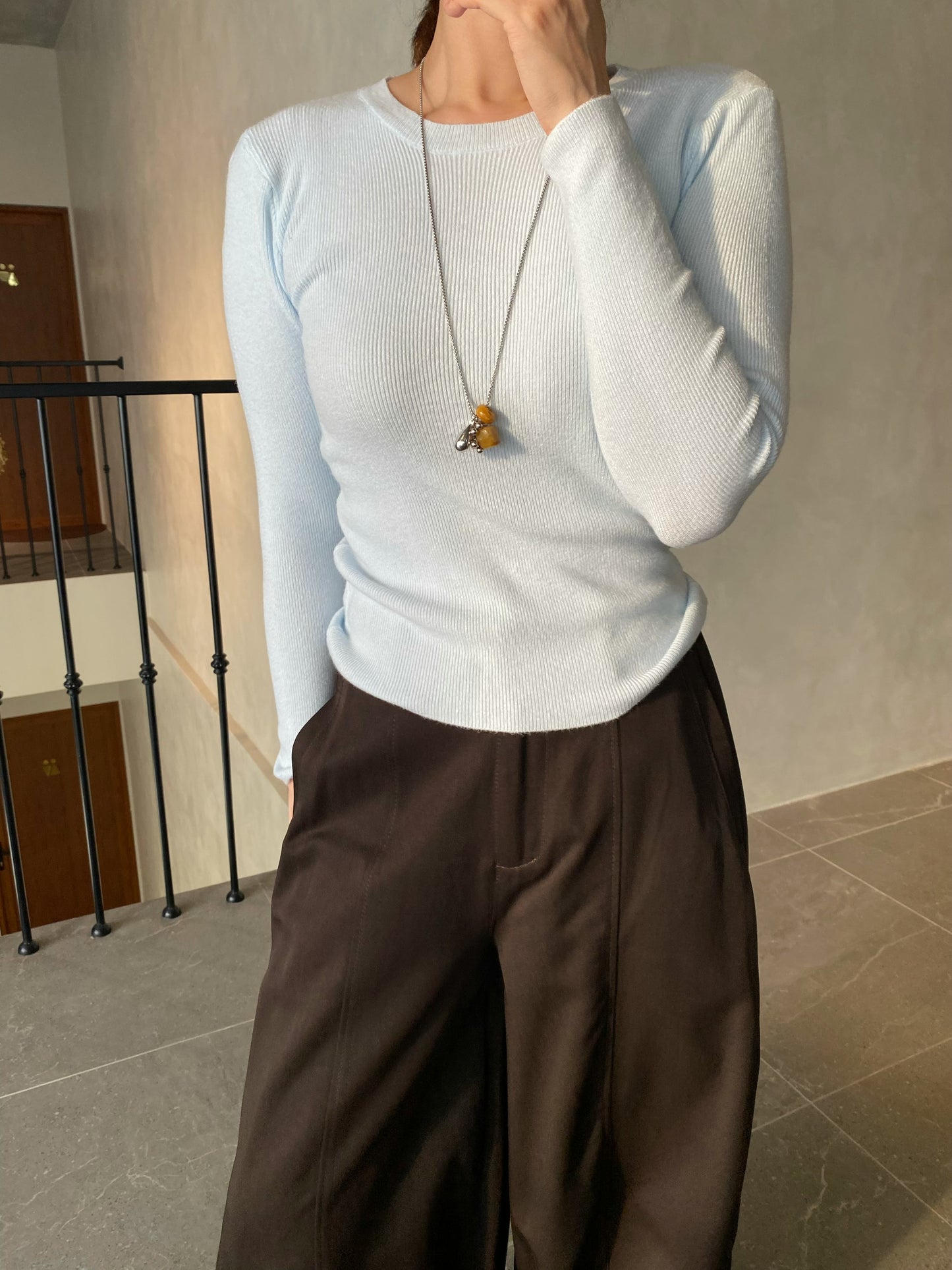 BASIC LONG SLEEVE TOP IN GREY/YELLOW/BLUE/BROWN