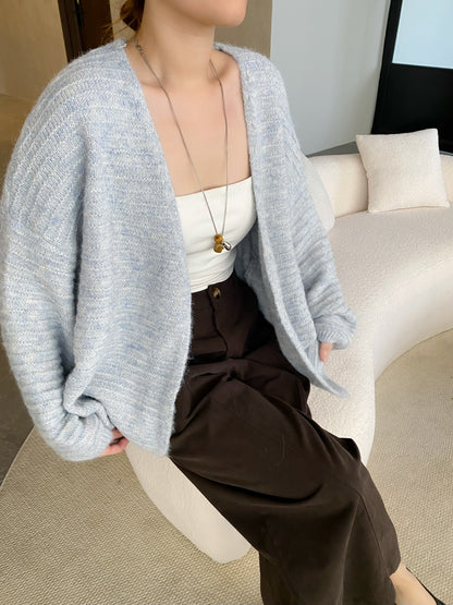 PERANA OUTWEAR KNIT TOP IN GREY/BLUE