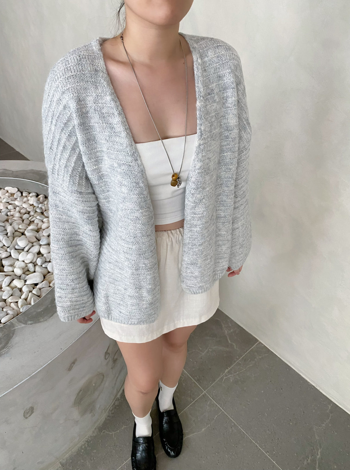 PERANA OUTWEAR KNIT TOP IN GREY/BLUE