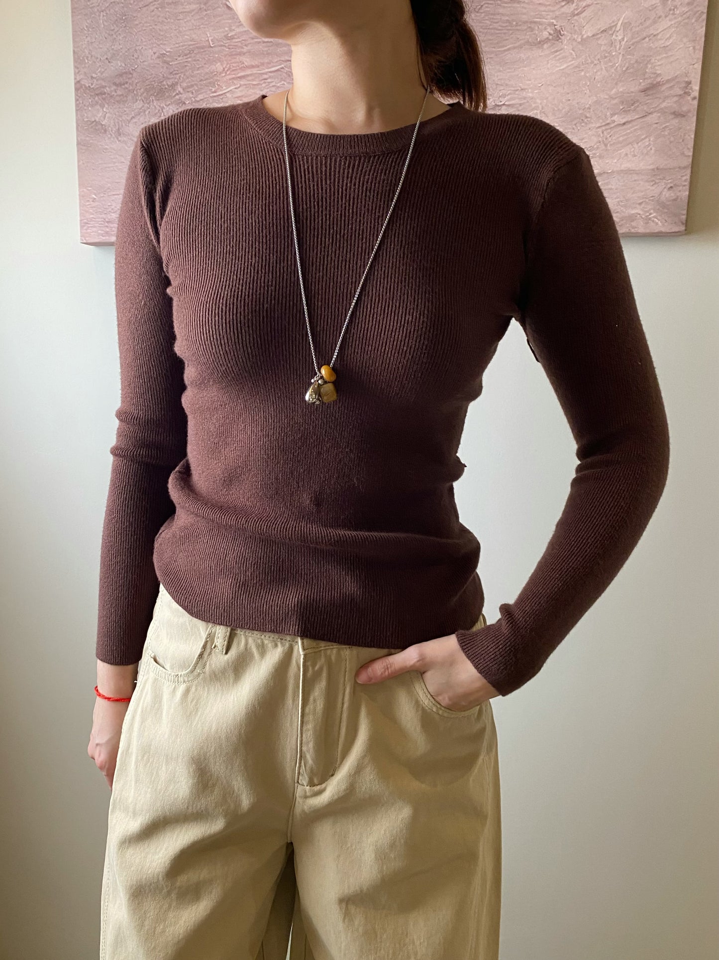 BASIC LONG SLEEVE TOP IN GREY/YELLOW/BLUE/BROWN