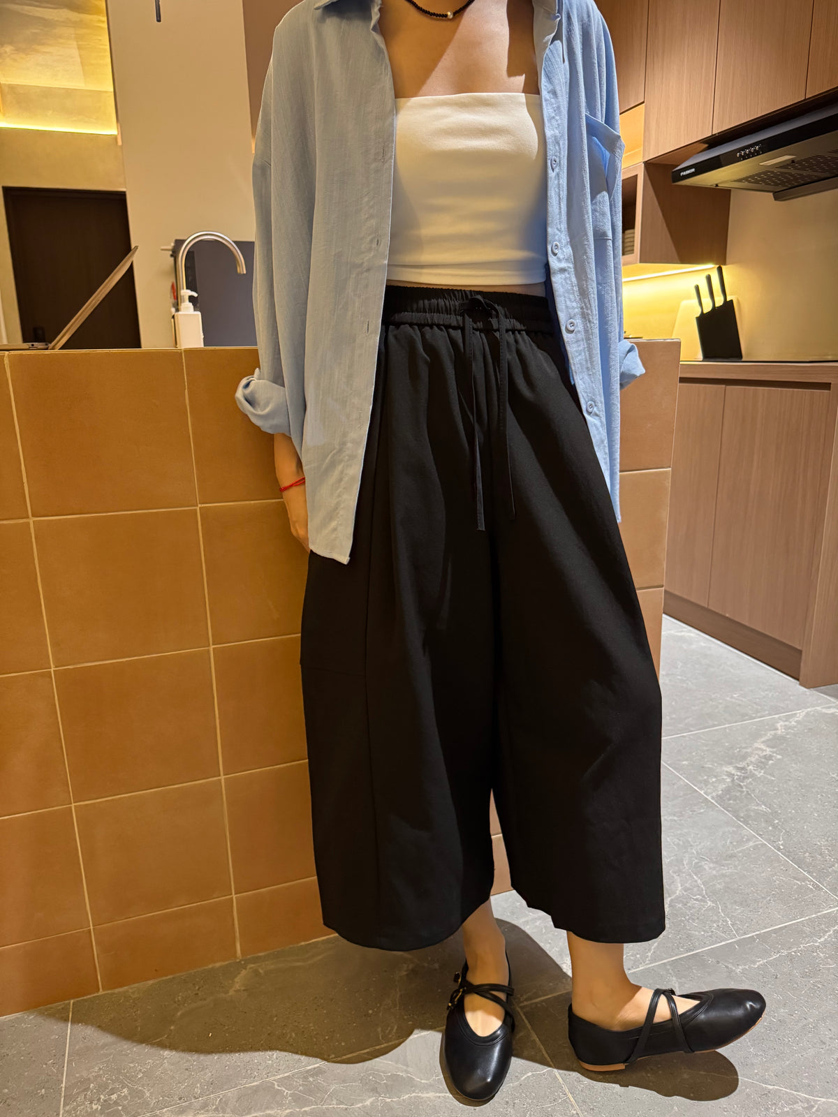 KELLY TROUSER IN BLACK/TEA WHITE