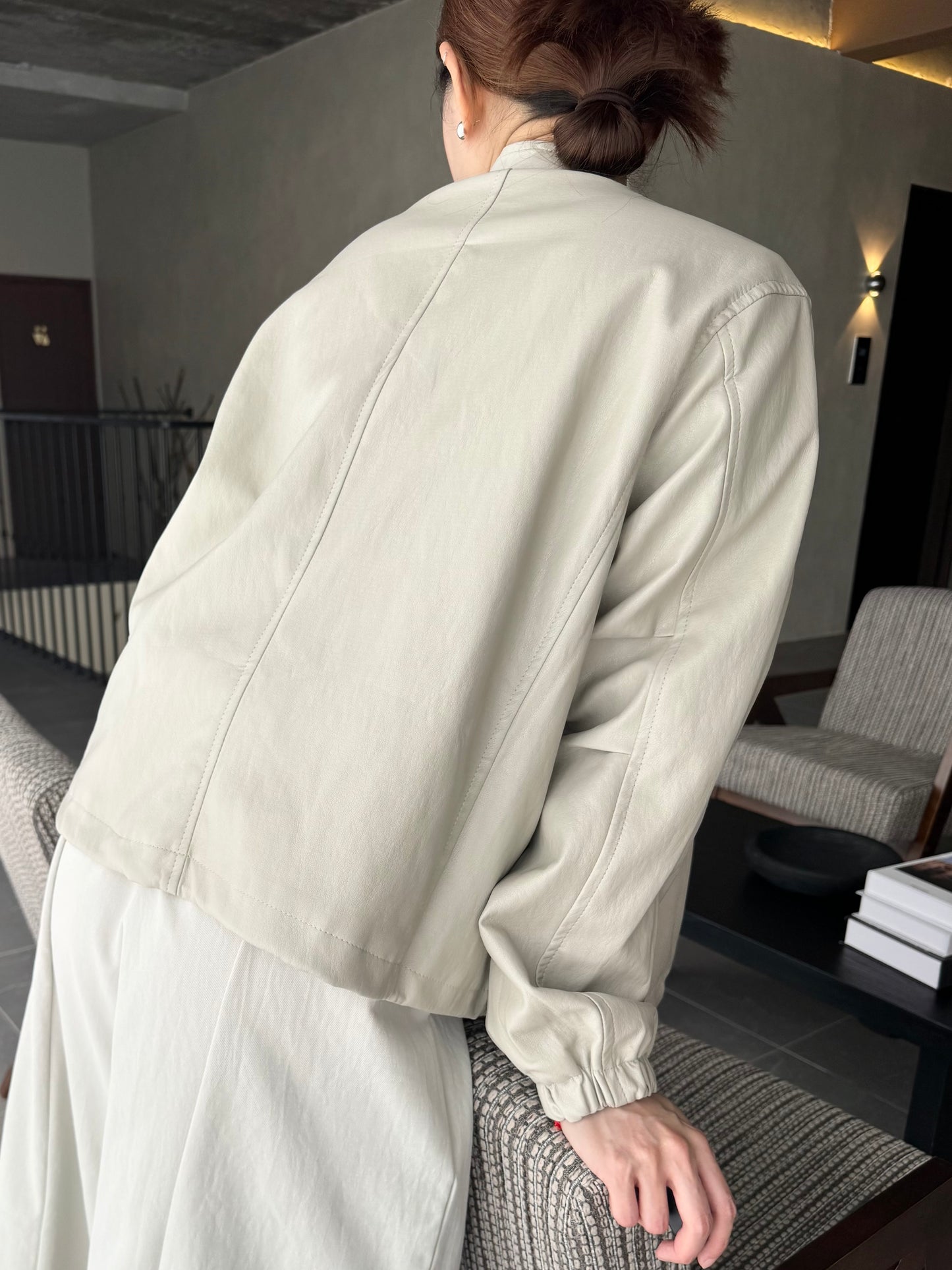 CELIA LEATHER JACKET IN CREAM