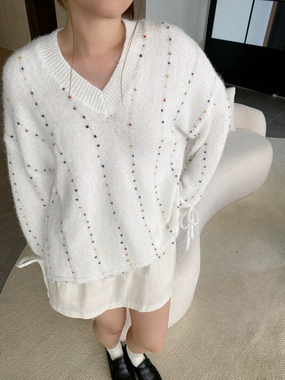 RANNY V NECK KNIT TOP IN WHITE