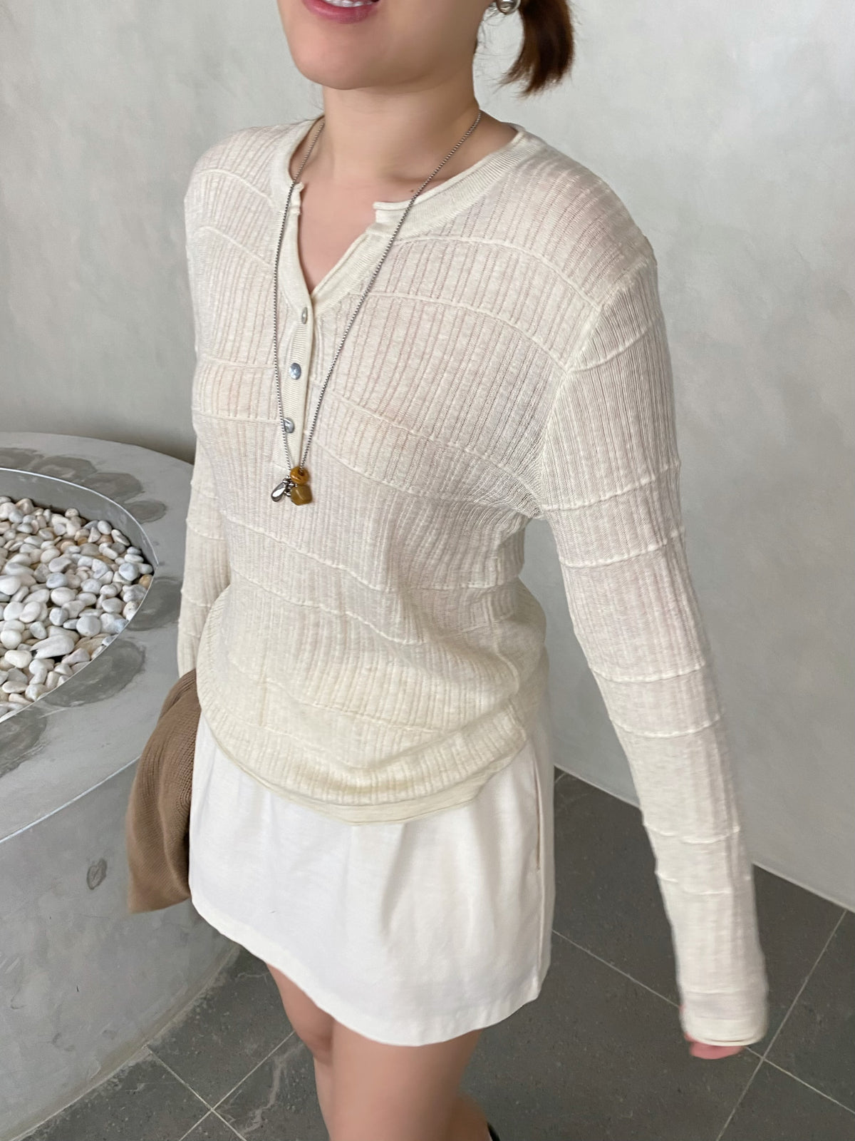 MELISSA KNIT TOP IN BEIGE/WHITE