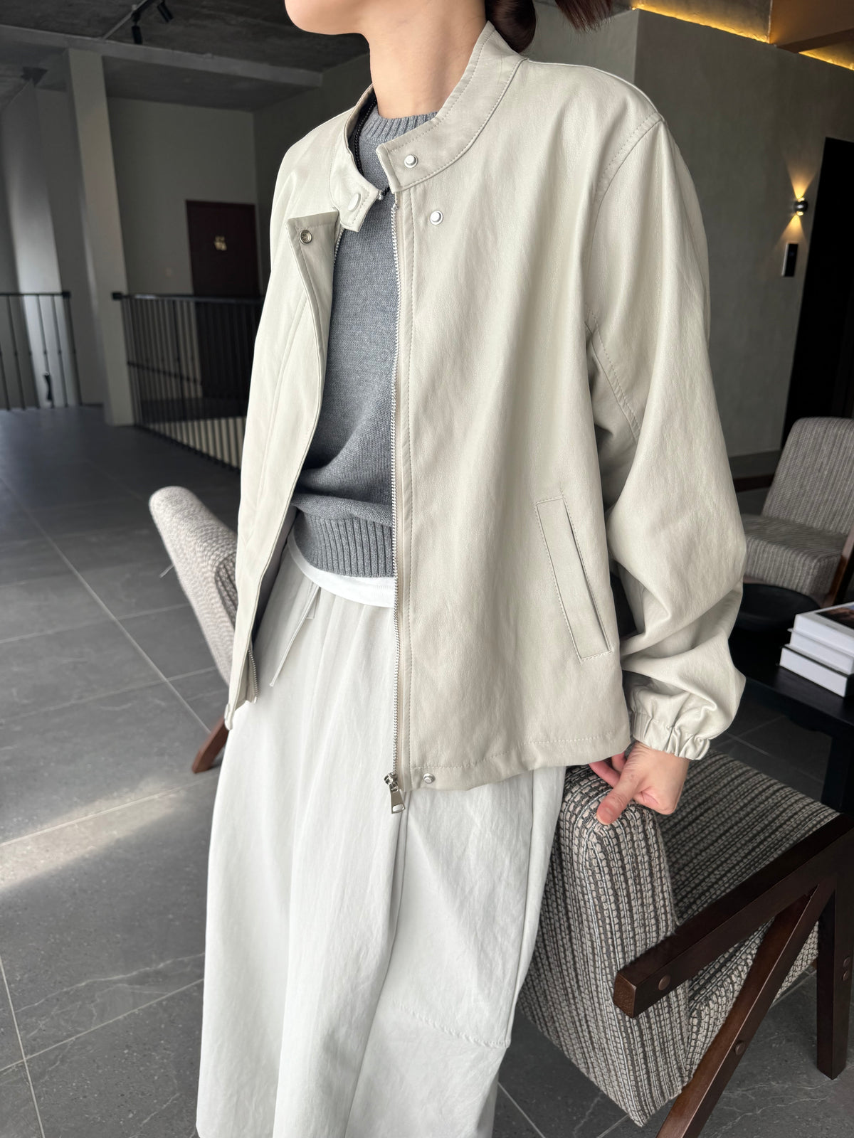 CELIA LEATHER JACKET IN CREAM
