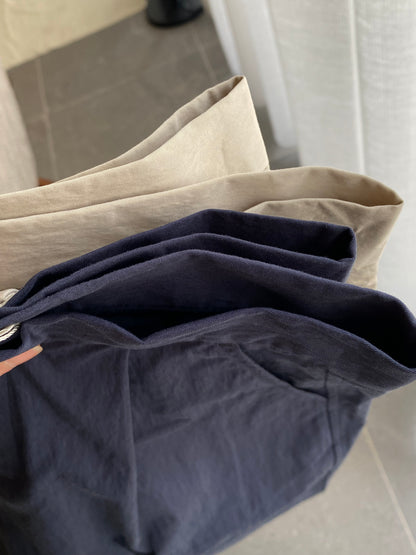 TERRY HIGH WAIST SHORT IN BEIGE/NAVYBLUE